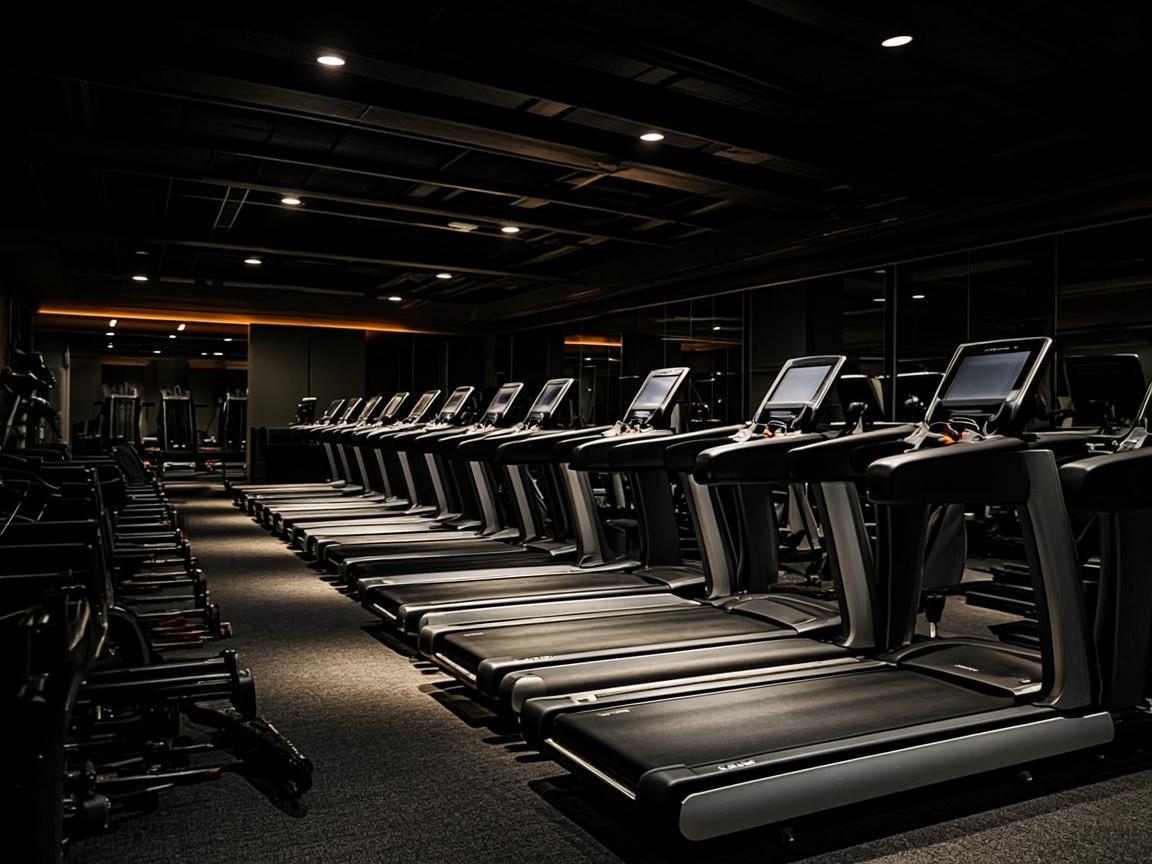 Zona cardio dengan treadmill dan rowing machine