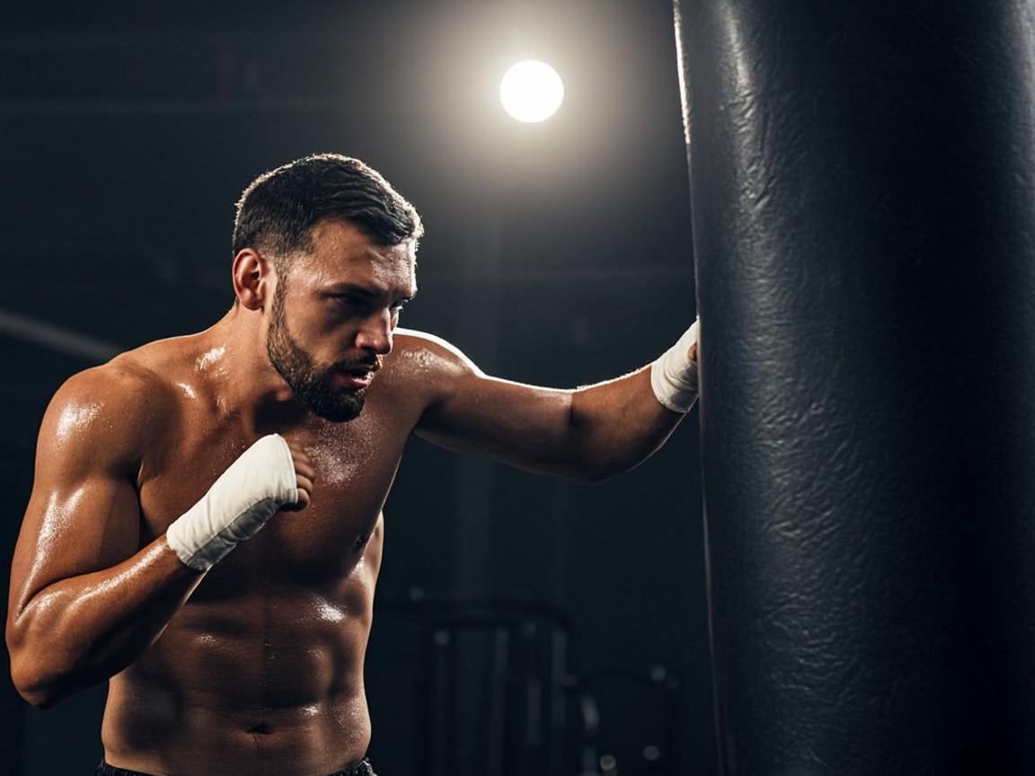 Petinju berlatih dengan heavy bag