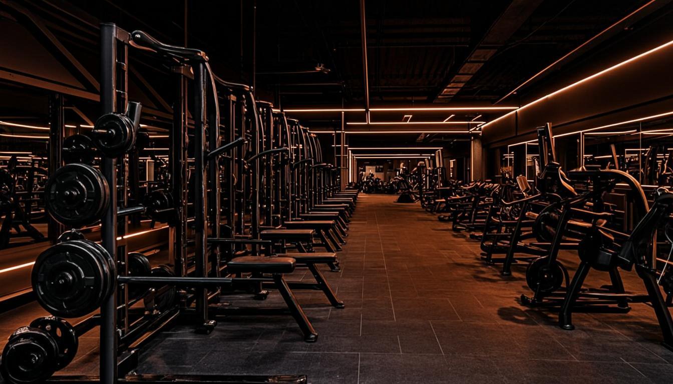 Interior gym Build to Iron dengan baris squat rack